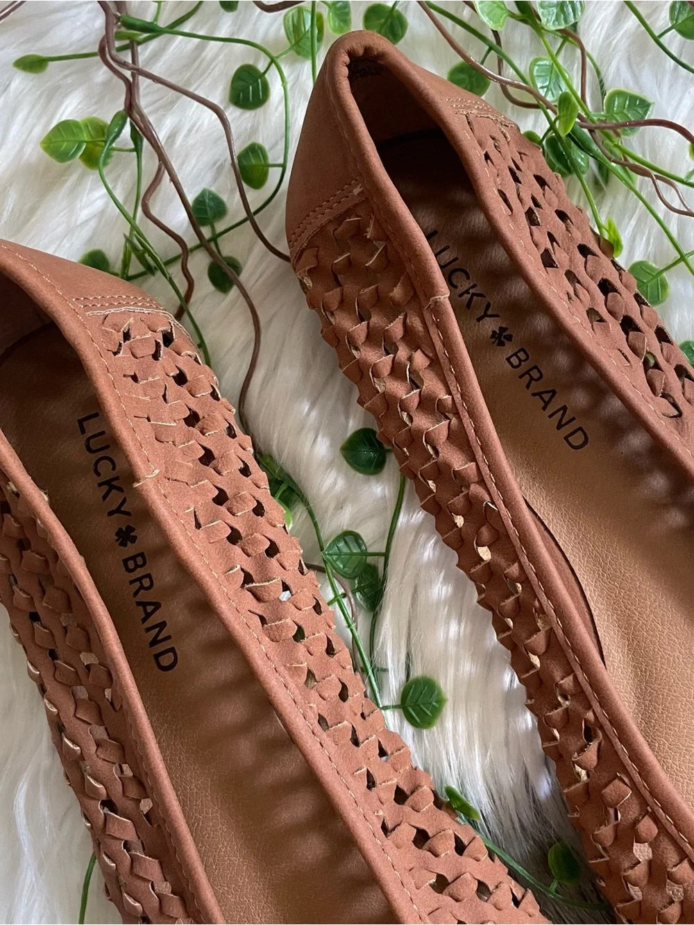Lucky Brand Eisadora Woven Ballet Flats Camel Tan Brown Size 10 M Vegan